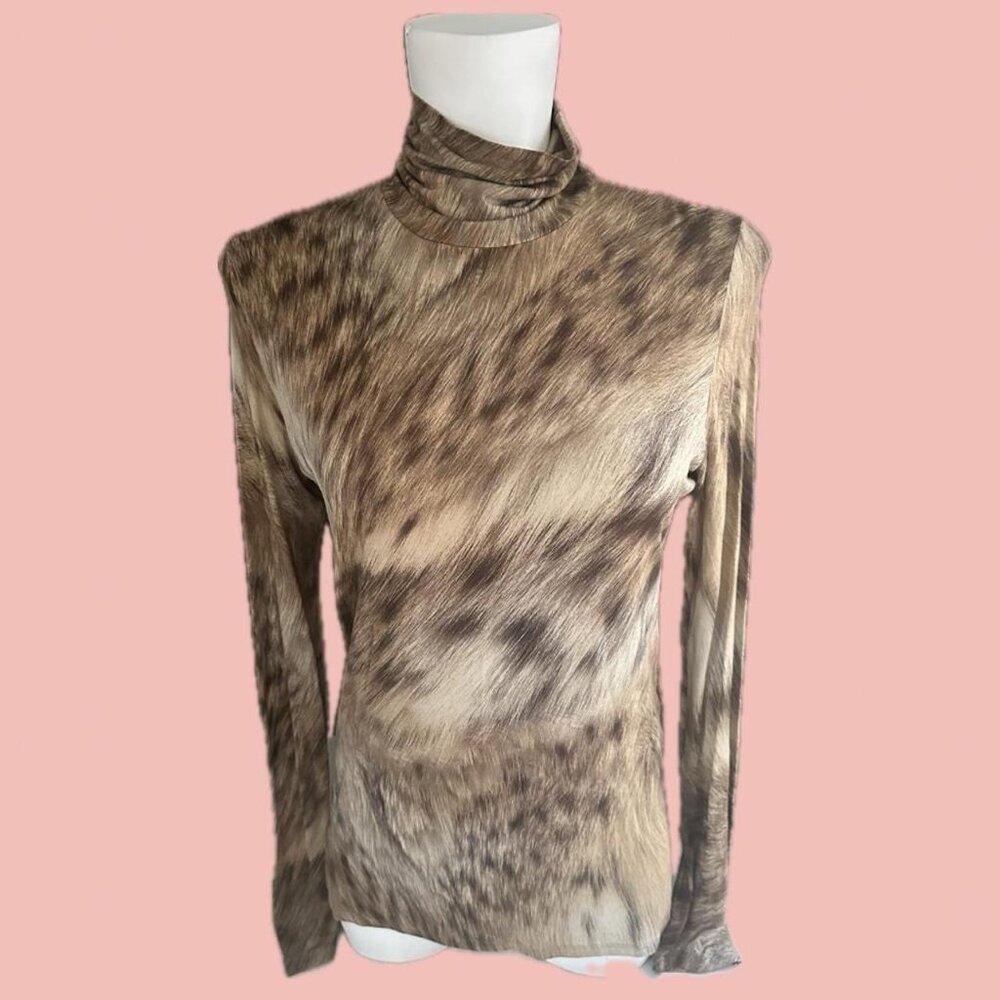 Marc Cain - Women's Brown Animal-Print Turtleneck Long-Sleeve Top N4